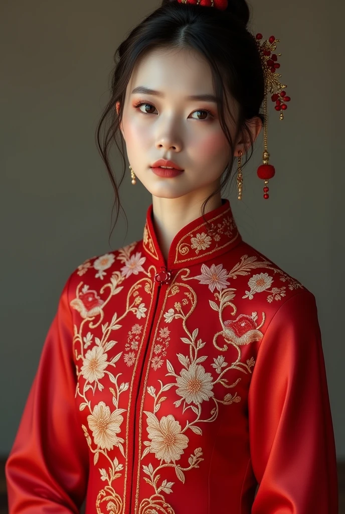 Chinese woman wearing red Chinese wedding dress