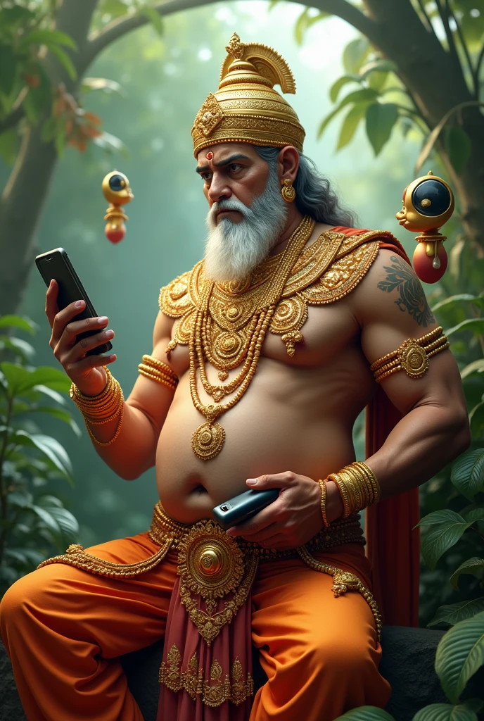 Kerala king Maveli using mobile accessories
Belly fat men
Skin white
Beardless
Using Lots of gold ornaments
Cooling glass
Using mobile gadgets