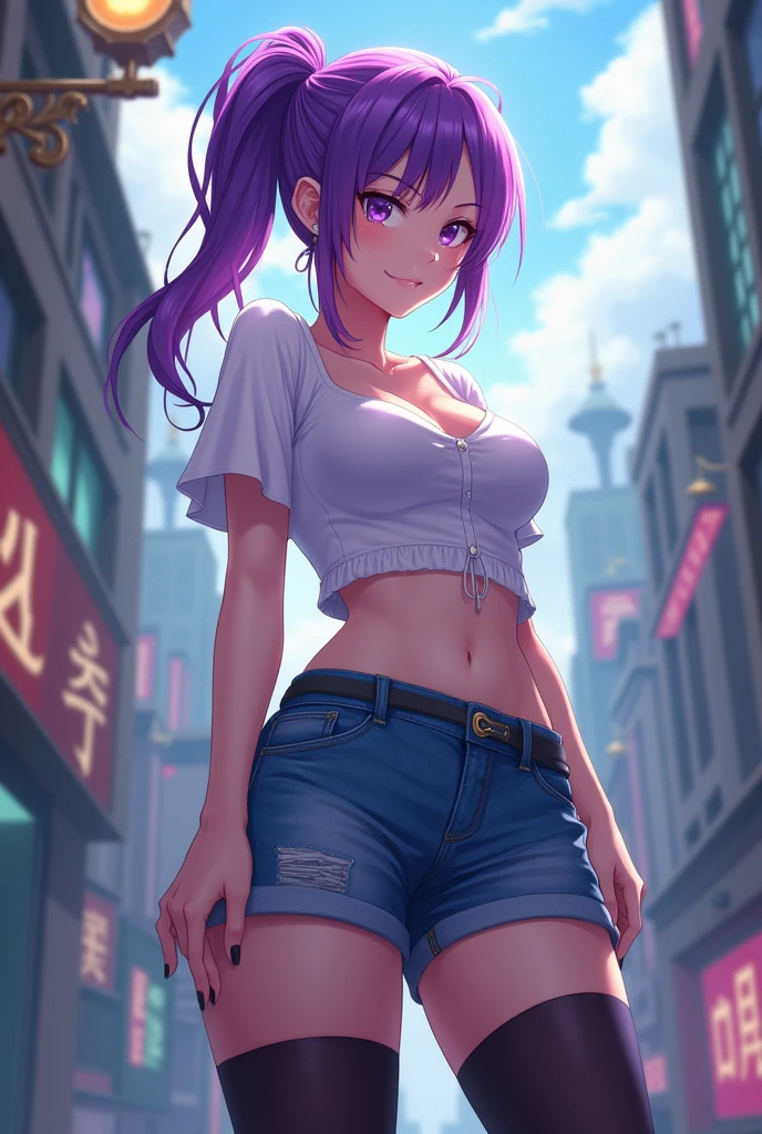 ((tanned adult woman), (( short purple hair, blue colored eyes,)), white undershirt, belly showing, hardnipples, tight red shorts, wet groin), slender, smile cute, ((correndo in a park )) , red lipgloss stick, (( on her back looking at the camera showing her ass )) (( in a park )), Masterpiece artwork, high qualiy, Solar rear lighting))