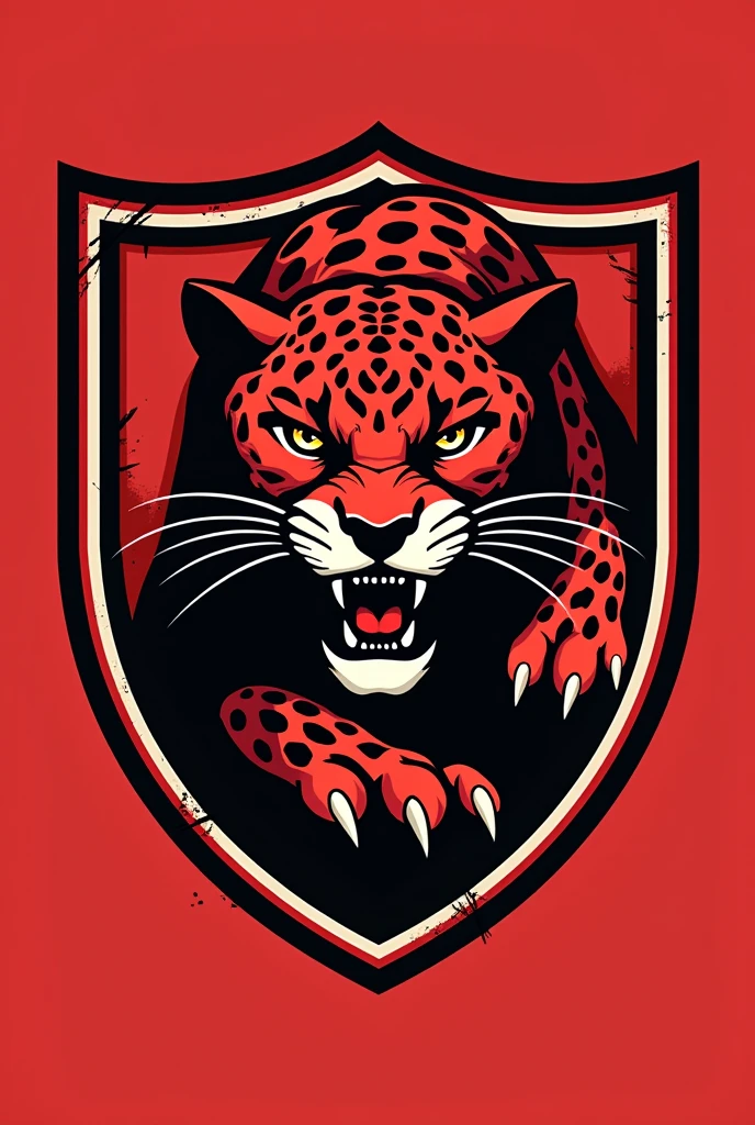 Create a shield for a football team called REDD CLUB and have a leopard, on the shield there is a leopard scratch 