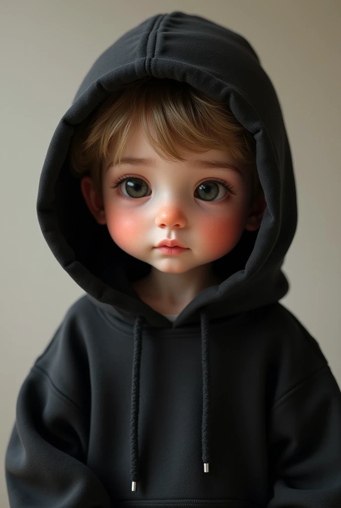  young cute boy short body in black hoodie 