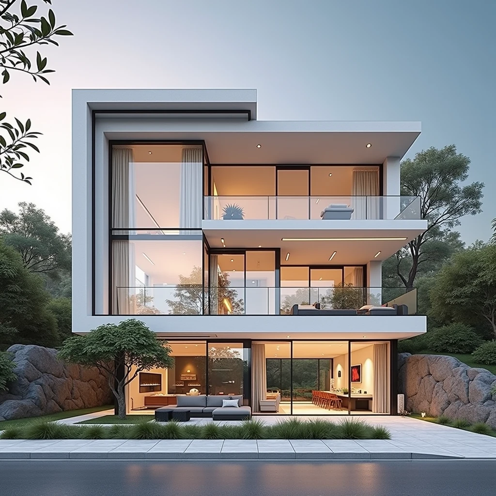 mordenhouse, house, glass house with a sloping roof, modern, vibrant (photo brute, Real, best quality, head of&#39;artwork:1.2), (hyper Realistic, photo-Realistic:1.2), high quality, (dark lighting:1.2), perfect lighting, archaic