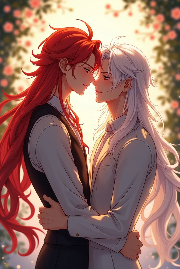 Anime gay Long-haired red-haired man and long-haired white-haired man