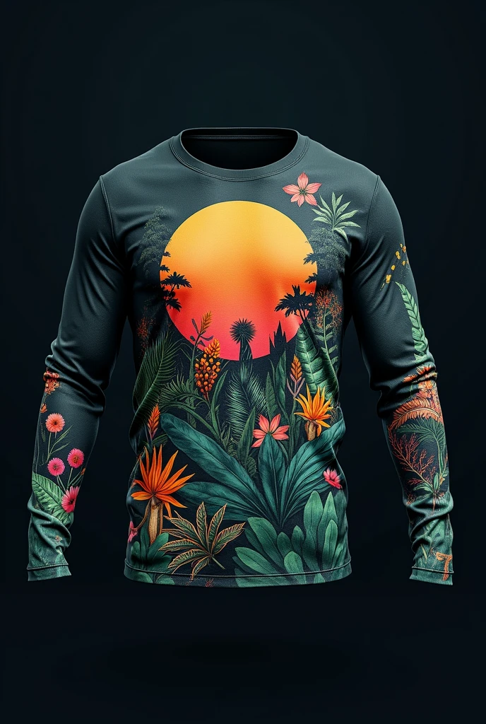 Long sleeve shirt with black background , and print related to protecting terrestrial life