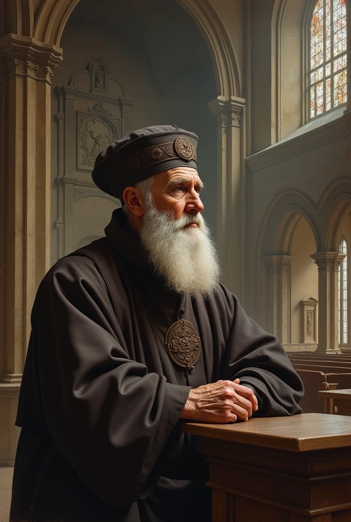 Philosopher SAINT AUGUSTINE with skullcap in church