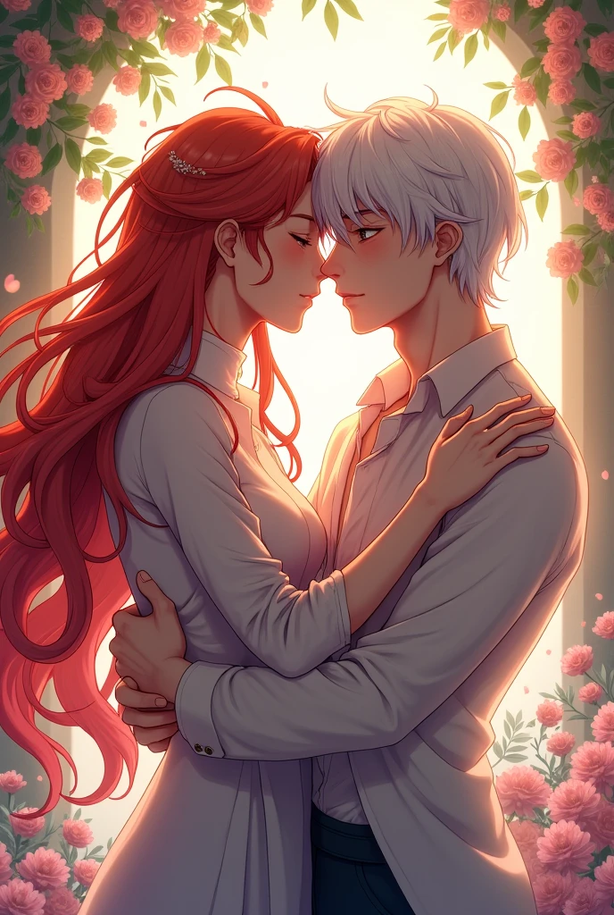 Anime gay Long-haired red-haired man and long-haired white-haired man 