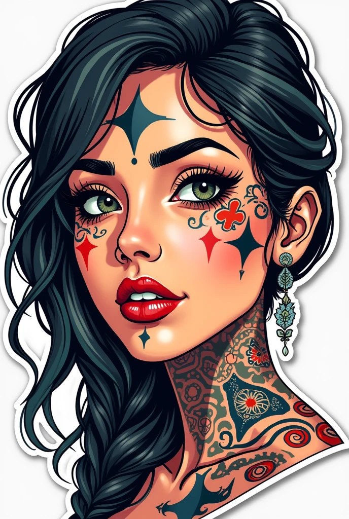 a close up of a sticker of a woman with touchos, drawning, Sticker illustration, touch, tatoo, sticker - art, sticker design, stickers illustrations, temporary toucho, vector sticker, by Oswaldo Viteri, tatoos, stickers, sticker - svg, to establish, powder Nándor Katona, sem estipe