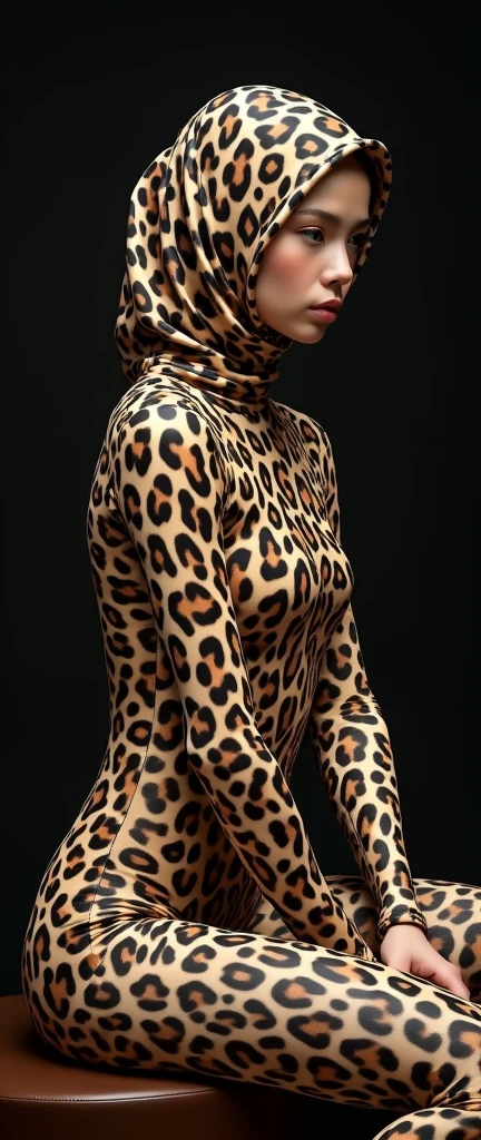The beautiful and thinest chinese adult woman with glasses brown cheetah print lycra elasticity turtleneck unitard catsuit.She always wear hijab-like zentai costume hood made of lycra elasticity.She performs contortion when she is my contortionist.She took part for Mongolian Modern Angels Circus performance(snake convention 90 contortion)