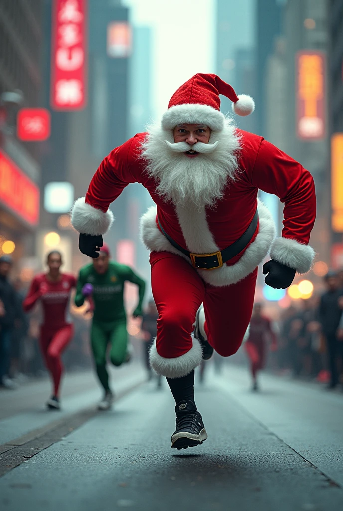 Santa Claus athlete in street race