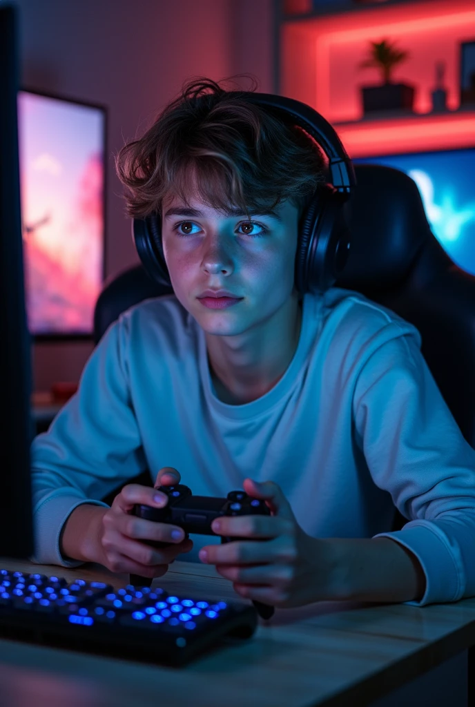 Modern 18 years boy playing video games