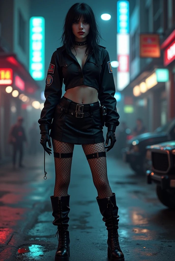 Goth police woman with boots fishnets and short skirt