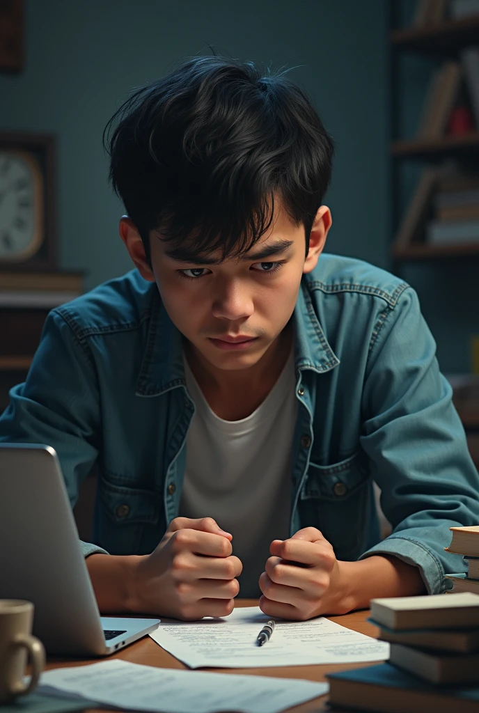 Modern teen 18 years men stressing over exam
