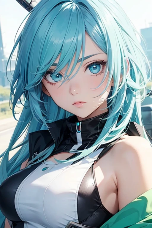 create an anime character with light blue hair and green eyes called Natasha