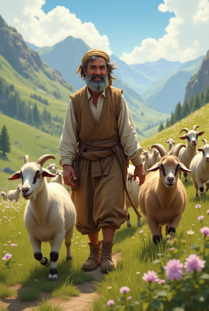 Happy goat herder