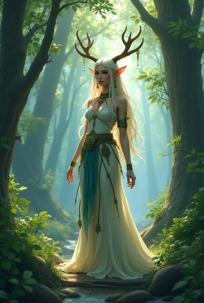 female d&d cervan druid, alone, digital ilustration