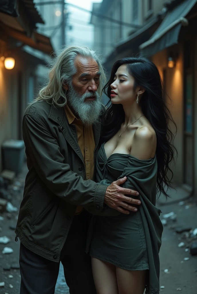 Fat ugly old homeless dude groping rich sexy busty korean girl