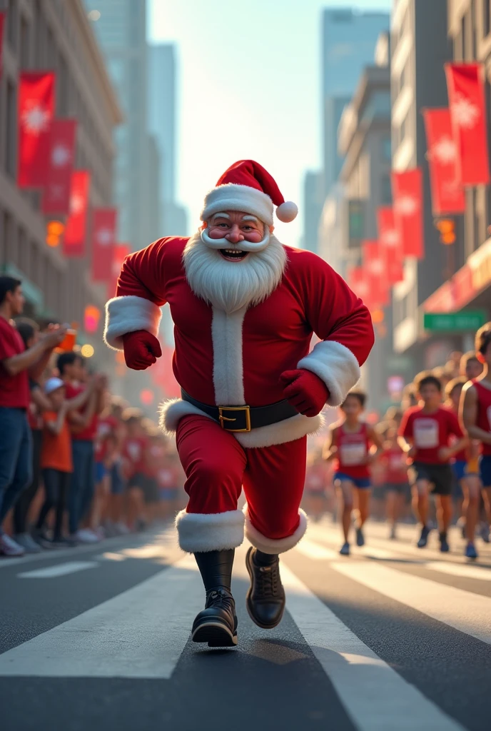 Santa Claus athlete running marathon street race