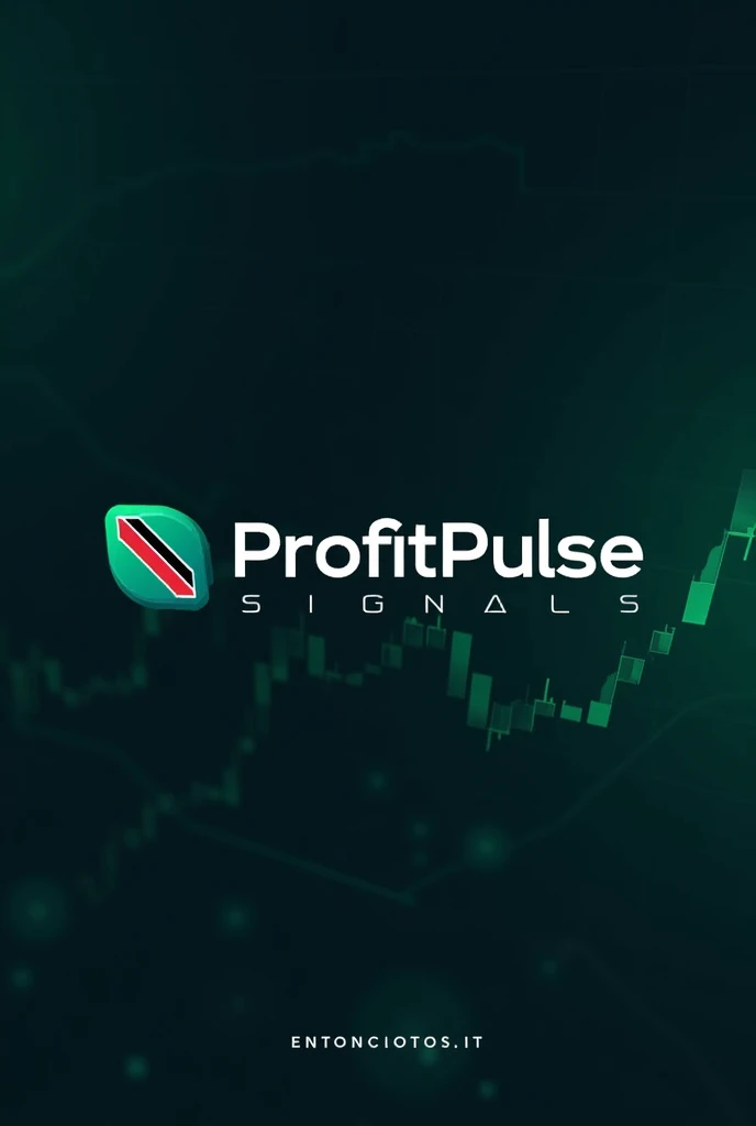Create an image for "ProfitPulse Signals" with the name in bold, sleek typography. Use a financial theme with stock charts or candlestick patterns in the background. The color scheme should include dark blues, greens, and white for a professional, modern look. Add a small red, black, and white Trinidad flag for a touch of national identity.