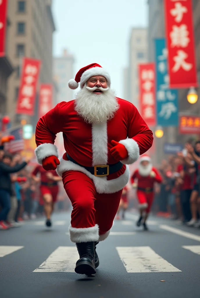 Santa Claus athlete running marathon street race