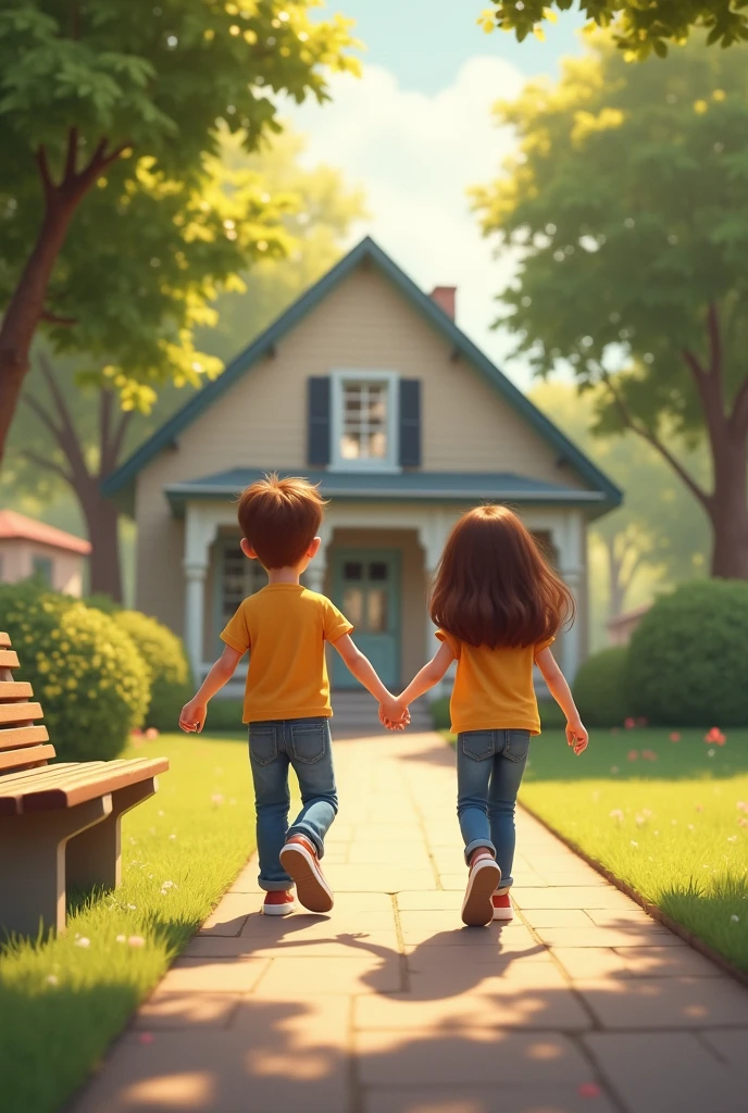 THE GIRL AND THE BOY EWALKED AWAY FROM THE BENCH TO THEIR HOUSE