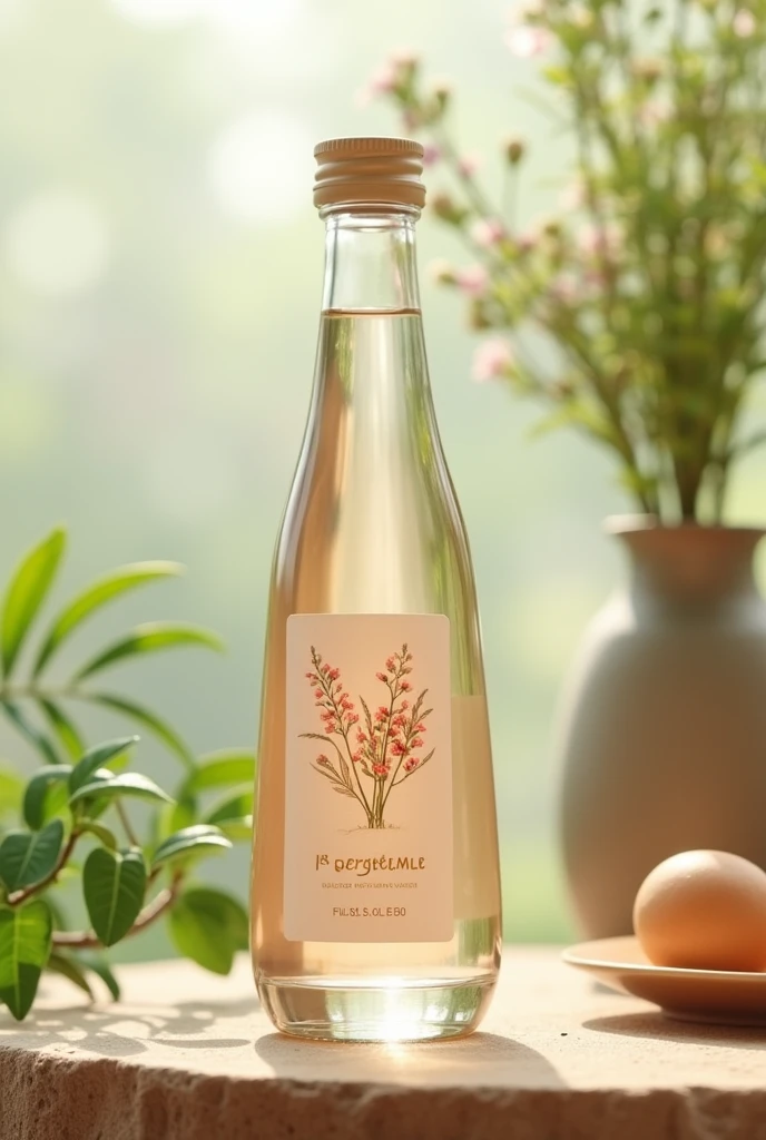 Draw a bottle for a natural drink like flavored mineral water In the shape of a daughter That has a label