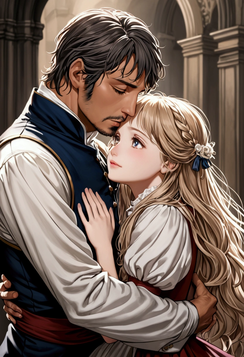Cosette with this mysterious man and hugs him