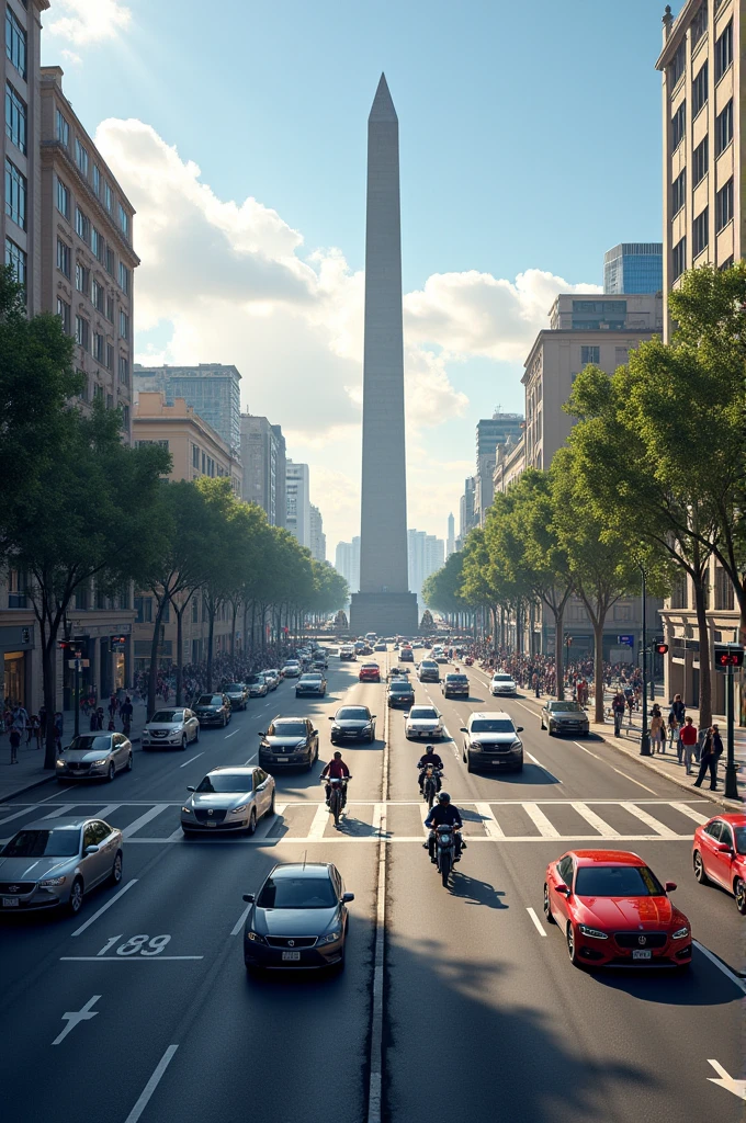 Image Buenos Aires Argentina obelisk avenue cars bicycles motorcycles