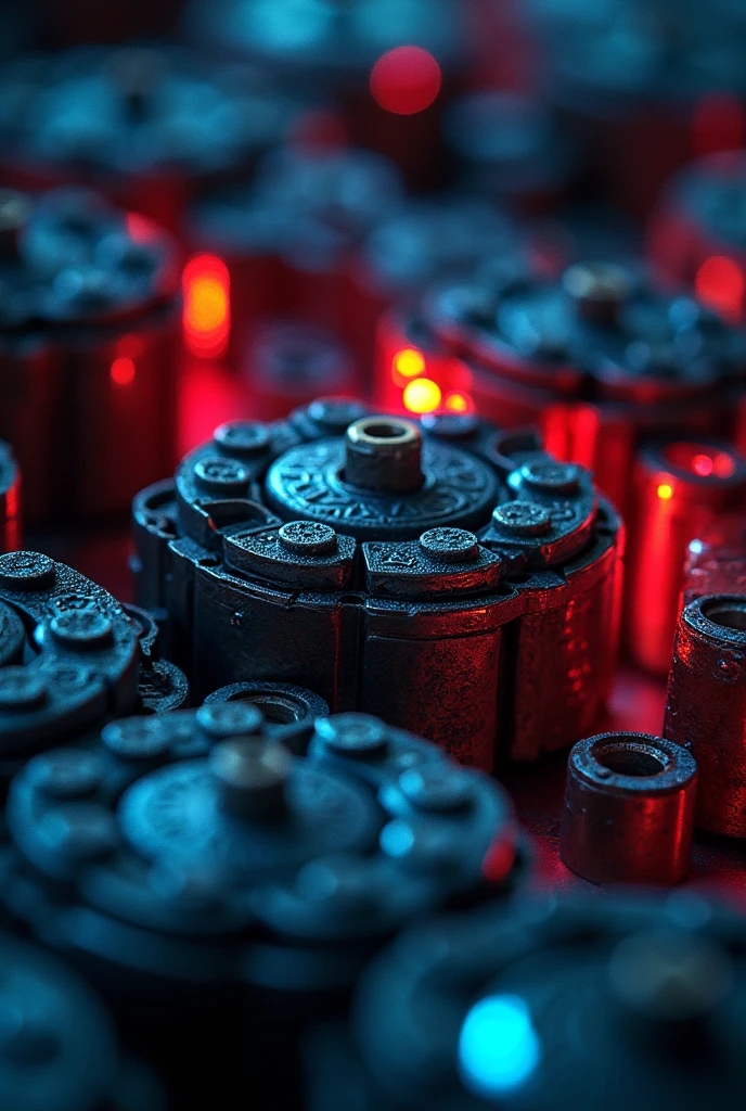 So many beautiful gears and beautiful timing chains., Close-ups of distribution chains, dynamic camera work, inside a car, Beautiful metallic light reflections., Colorful LED growing from the inside, Focus on distribution chains, Black machine oil reflecting lights.