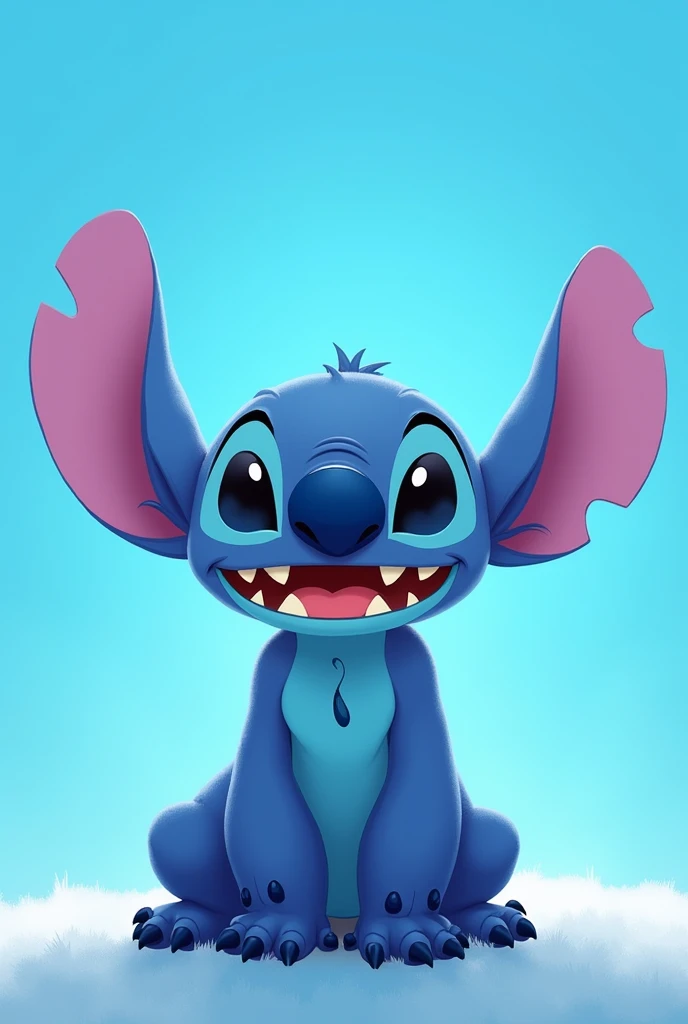 Stitch 2d with blue background and phrase