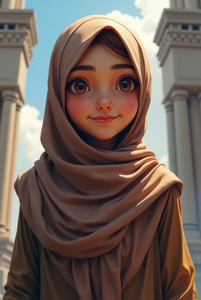 Giant girl,with hijab ,nice smile,looking at the viewer 