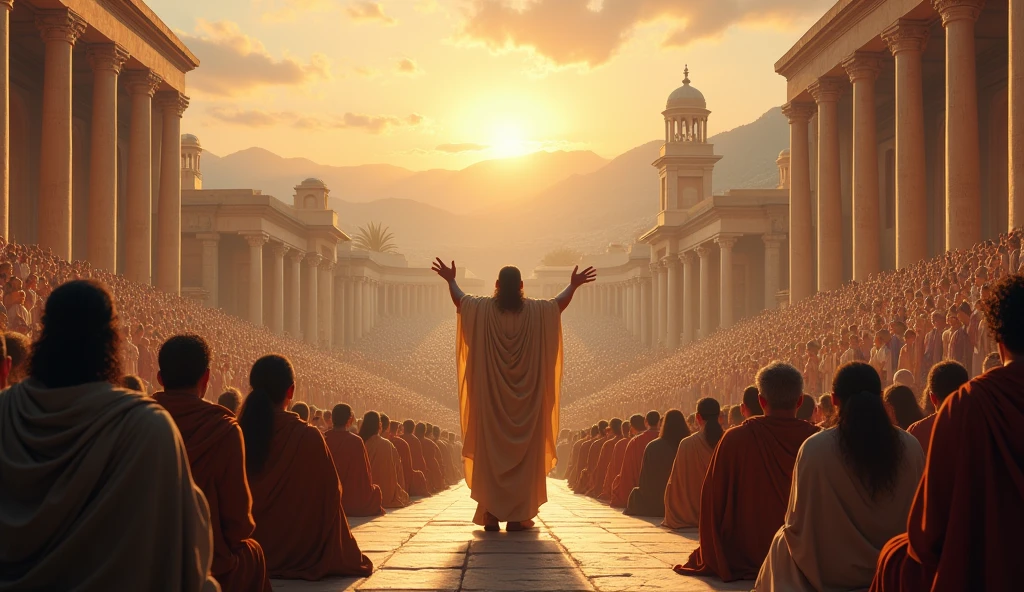Ancient philosopher thanking an audience for listening to him