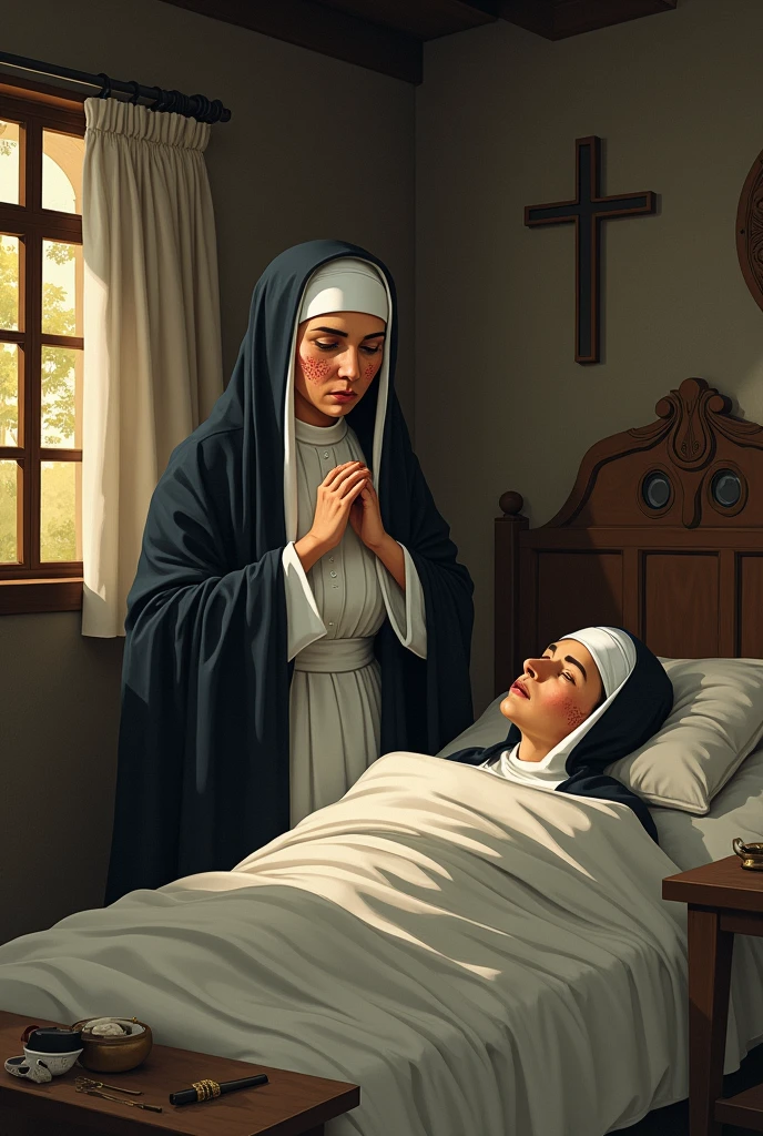  Saint Rose of Lima sick, Woman nun, religion, Catholicism, humble house, last days, 31 years, tuberculosis, discomfort, being treated, cheered up, Suave, 2d