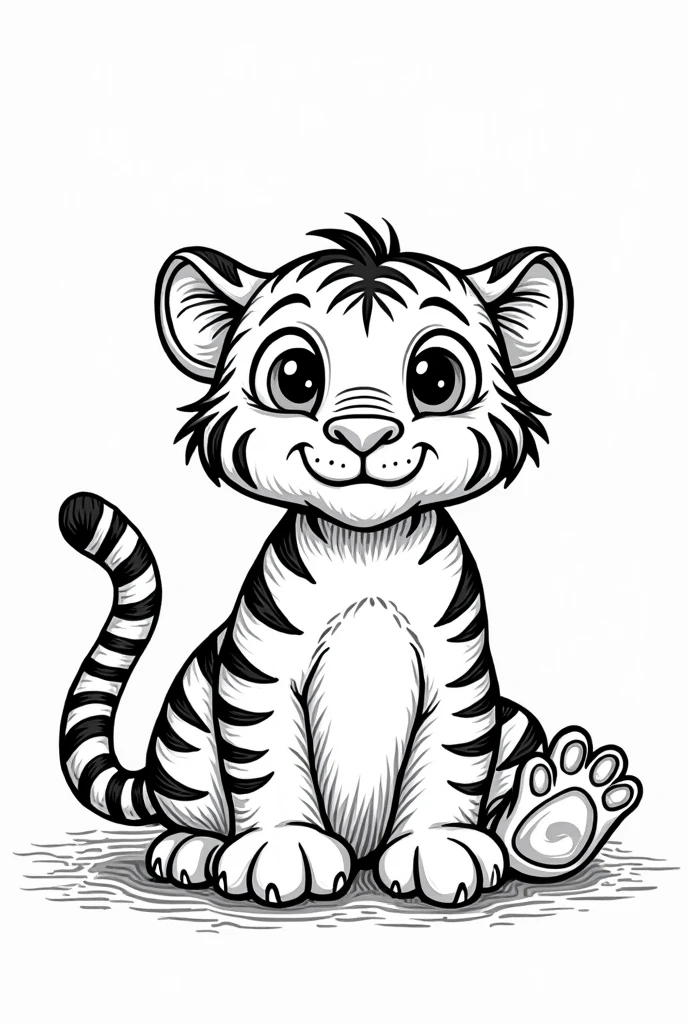 a cute Tiger monster coloring book for kids, black and white outline, line art