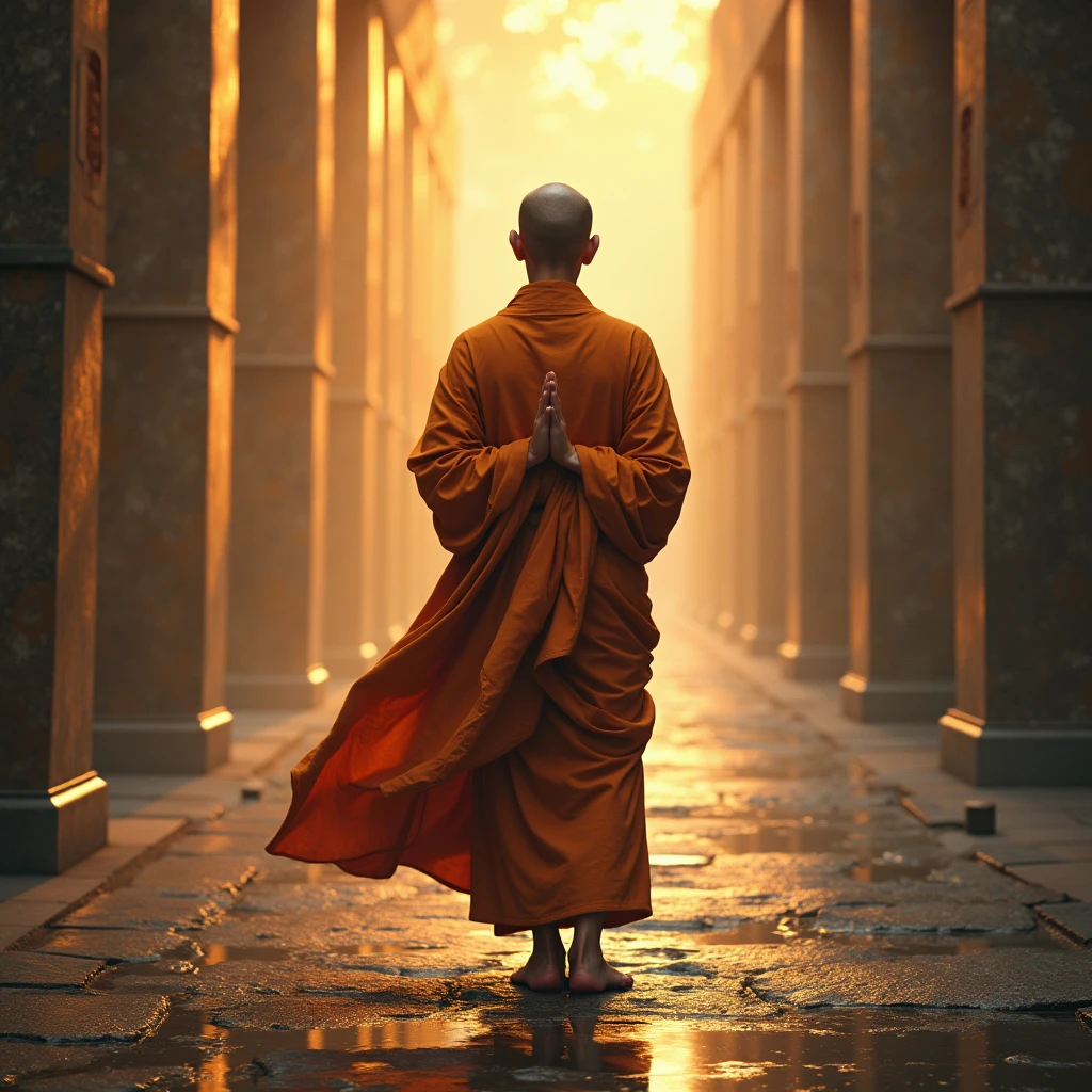 Ultra HD 4K Wallpaper (((("Masterpiece")))), "very detailed" ((Vertical)) Monk standing and chanting