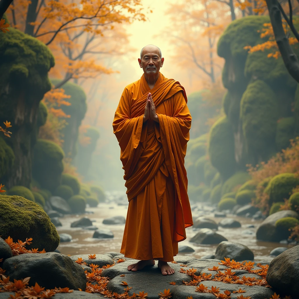 Ultra HD 4K Wallpaper (((("Masterpiece")))), "very detailed" ((Vertical)) Monk standing and chanting