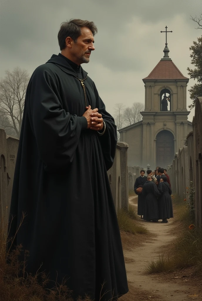 Make Don Bosco sad as he was watching one of his students being buried. Now do it in neoclassical style.
