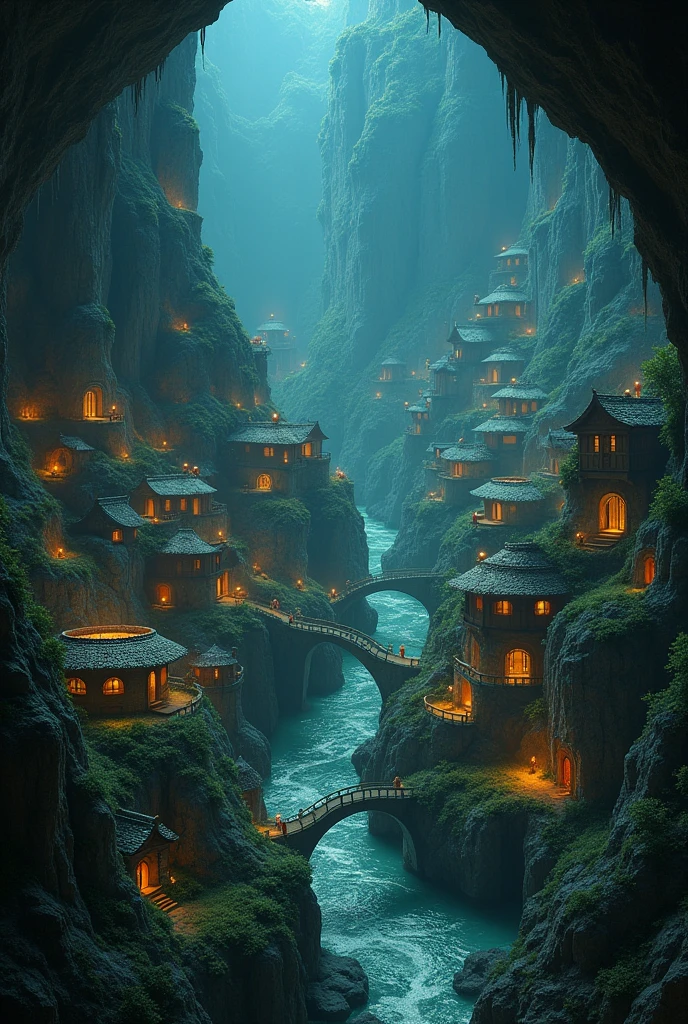 Village in a cave seen from above