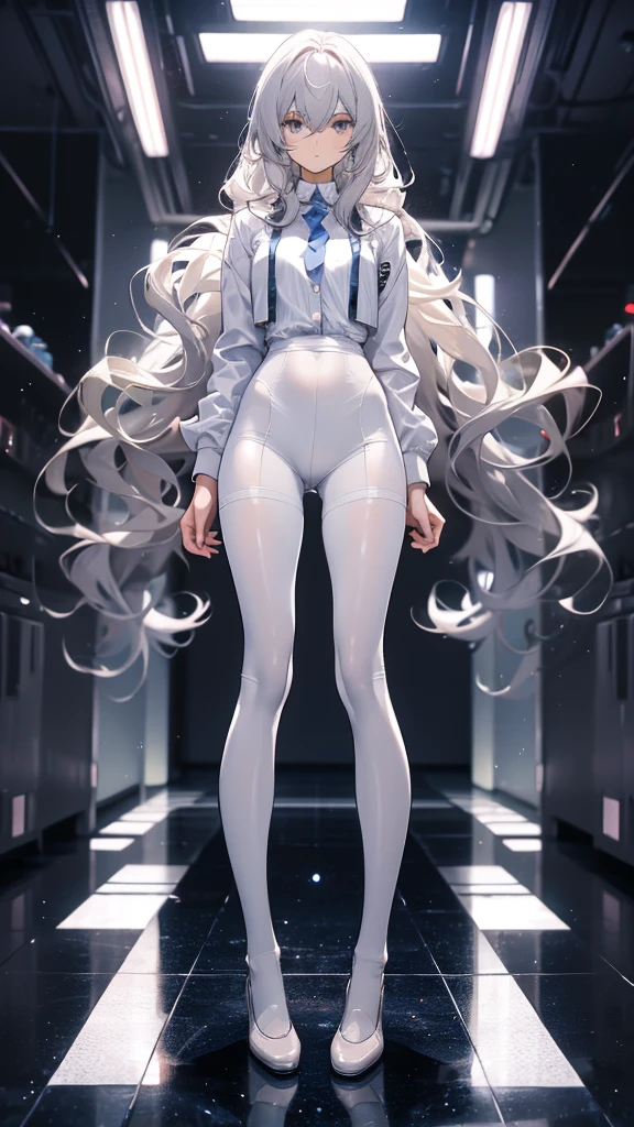 Perfect quality,Perfect body proportions,Long legs,student,jk outfit,whole body,Long curly hair,Standing picture,White,Small suit,sexly, Pantyhose,perspective,transparent,