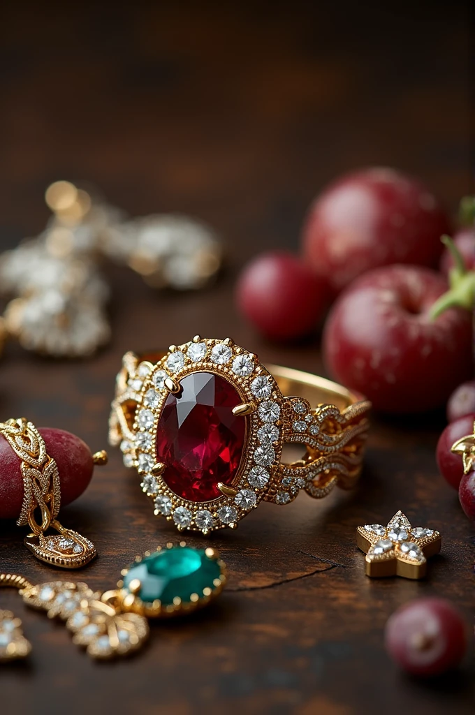 Create an image that conveys high-end imports with jewelry and various luxury items