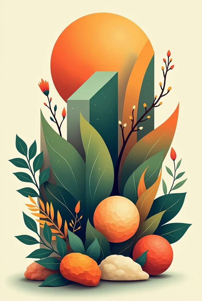 Create a composition with only geometric figures inspired by nature with colors