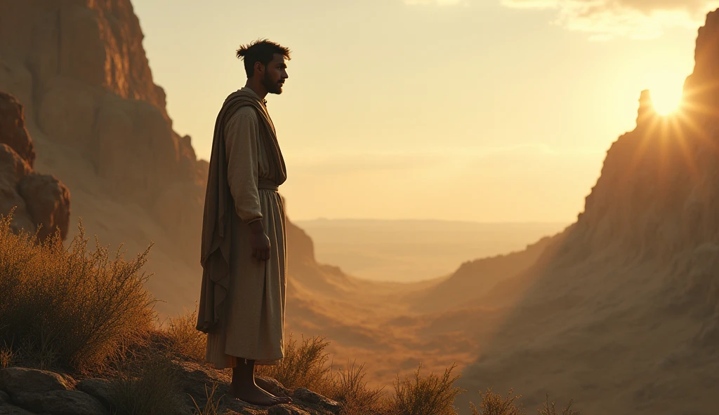 A reflective scene set in an ancient, serene environment, depicting a life before the arrival of Cain—a life filled with hope and simplicity, where the connection with God and creation was the core of existence. In the foreground, a figure is deep in thought, surrounded by the natural beauty of their world, symbolizing a time of purity and divine connection. The atmosphere is peaceful, with soft light illuminating the scene, capturing the sense of introspection and the realization of the importance of choices and their impact on the future. The backdrop shows a vast, untouched landscape, symbolizing the innocence and harmony that once was, as the figure reflects on the lessons of the past and the ever-present pursuit of God's purpose in every moment of life.