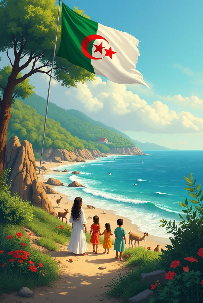 l'Algérie Béni du ciel les animaux sont les amis des Algériens en symphonie avec le peuple que ça soit la mer ou la terre ferme domestique sauvage ils sont les amis des Algériens le drapeau algérien vert blanc croissant de lune l'étoile rouge