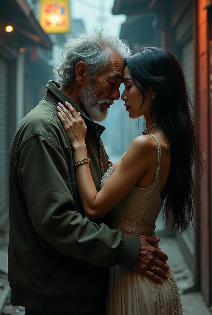 Fat ugly old homeless dude kissing rich sexy busty korean girl