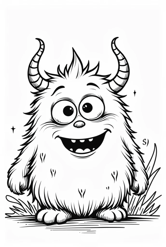 a cute monster coloring book for kids, black and white outline, line art