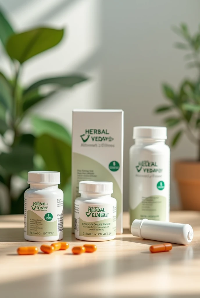 Pill bottles and inhaler having brand label "herbal veda" 