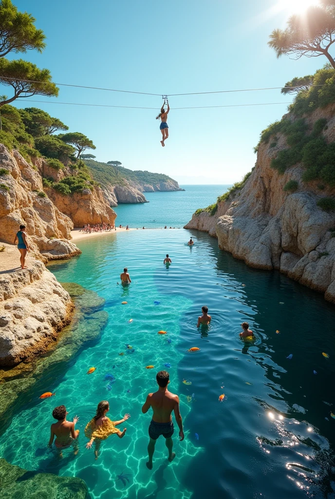 Figueira Beach natural pool fish zip line people shooting