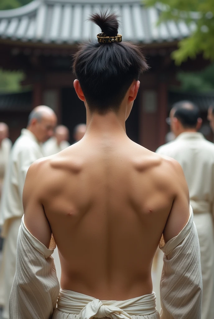 1boy、Photo Quality、Cute handsome man、Mash Hair、Japanese male, 、Completely naked、Full nudity、erection、Huge penis、Highest quality、Realistic、beautiful、Shrine Background、Surrounded by old men wearing white kimonos、神輿の上に座るBack view、Completely naked、完全Completely naked、Back view