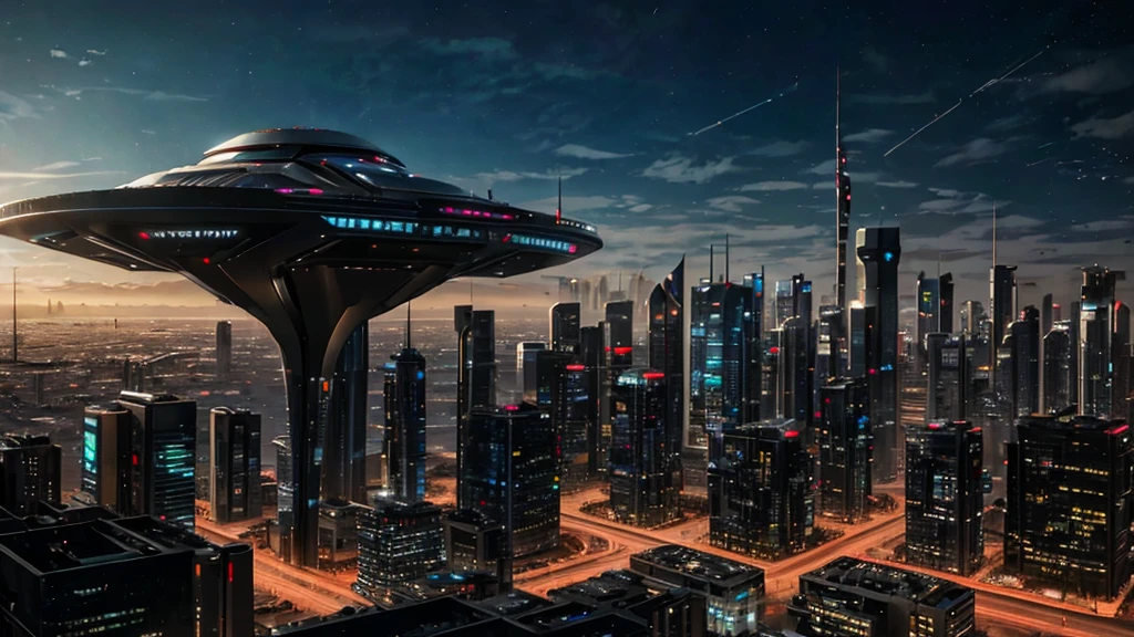 a GIRL with black sunglasses, a balcony of a futuristic building, aerial view of an ultra-futuristic megalopolis, many metal buildings and houses in dark colors from dark blue to black, a cidade tem tons de cinza metal, has smoky metal structures , industrial environment with smoke and fog around, carros escuros nas ruas, desert megalopolis, trilhos e trens modernos de de metal passando estre as ruas da cidade, tall futuristic metal buildings, many ultra modern buildings around, realistic, detailed, Science fiction
