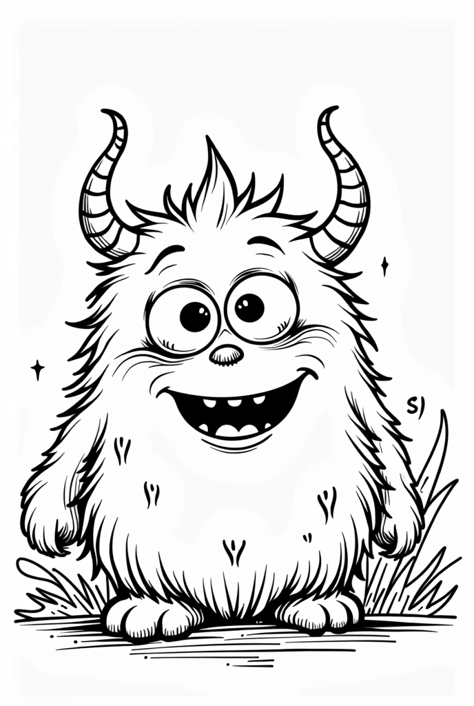 a cute monster coloring book for kids, black and white outline, line art