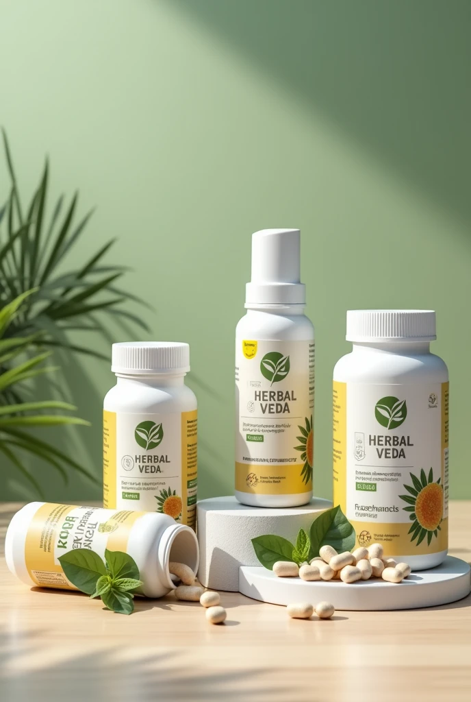 Pill bottles and inhaler having brand label "herbal veda" 